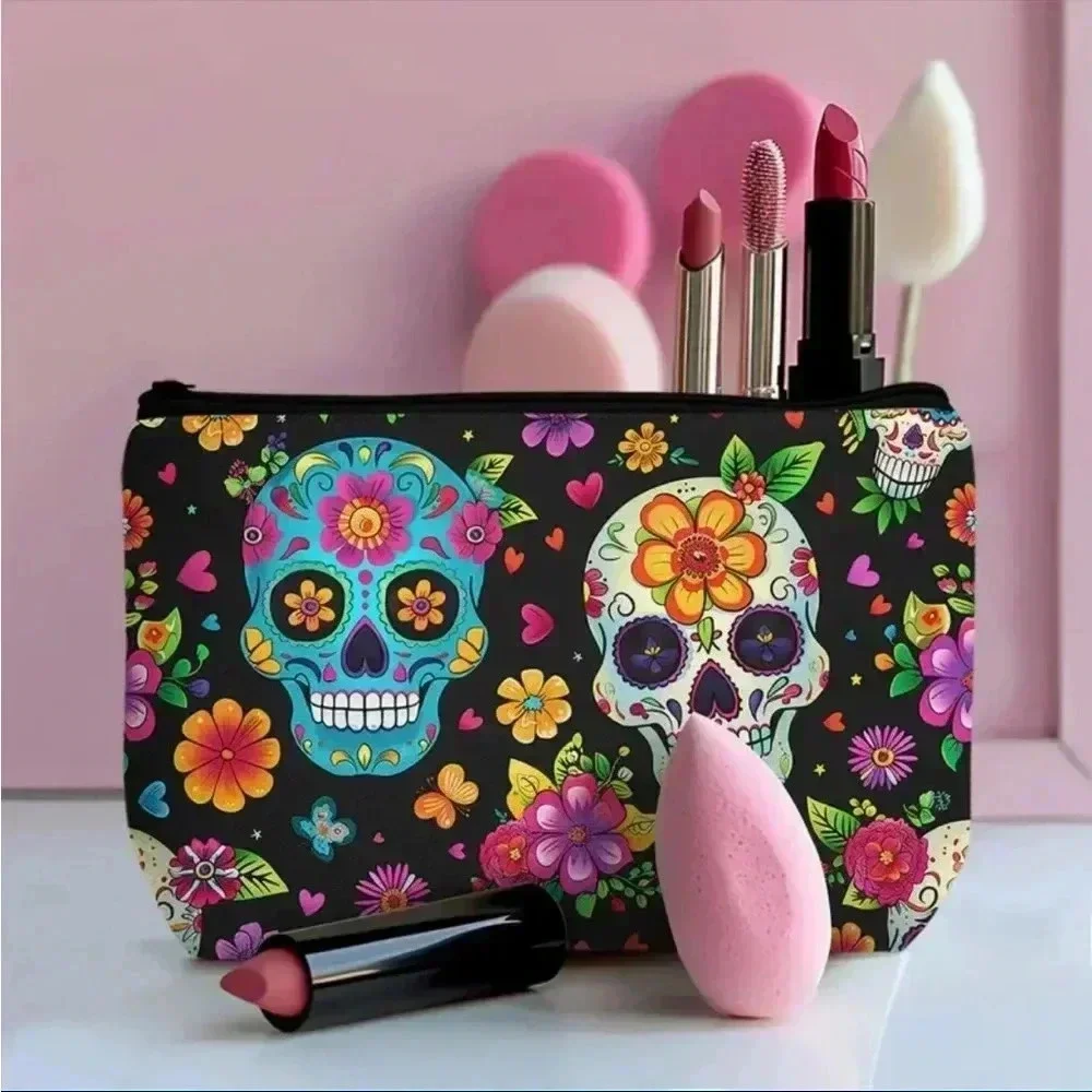 Skull Print Polyester Cosmetic Bag